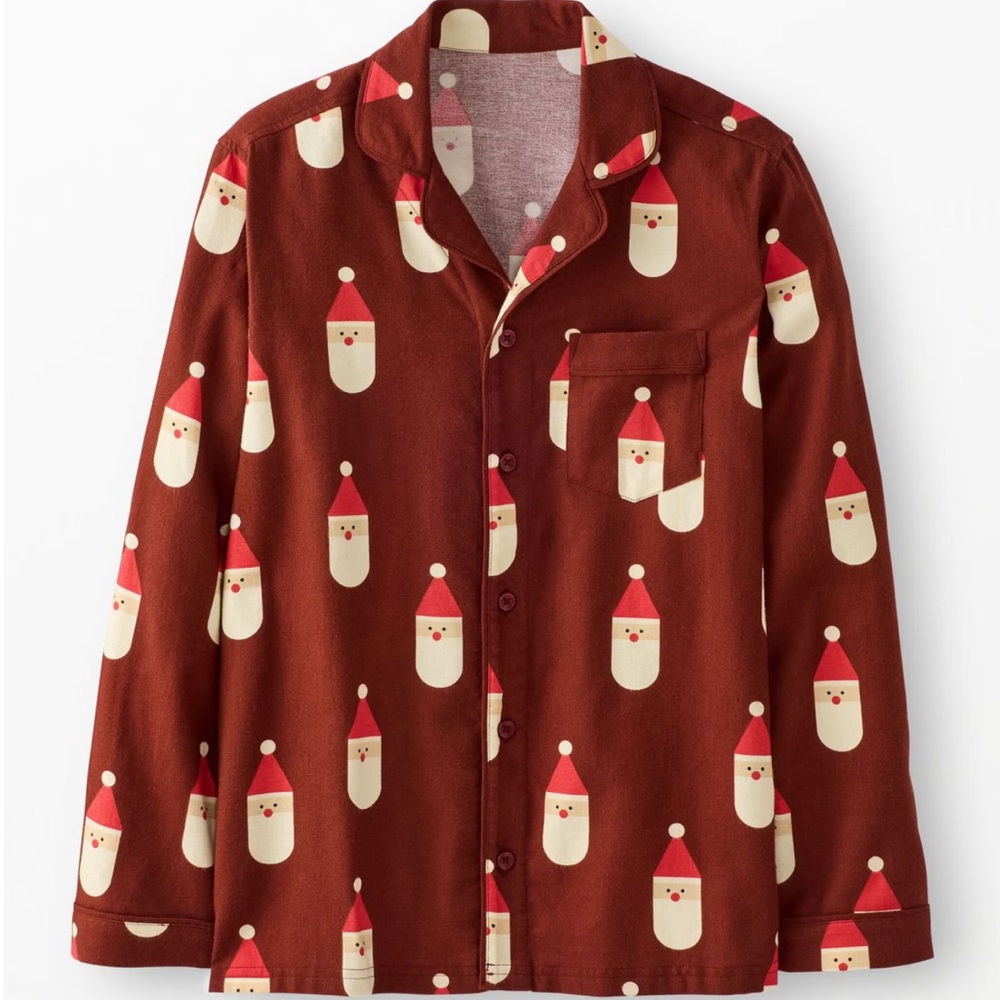 Hanna Andersson Brown Santa Print‎ Kids Pajama Top